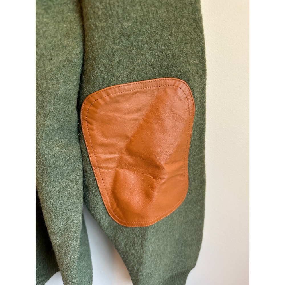 Orvis Mens XL Merino Wool Quarter Snap Pullover Sweater Leather Patch Green - Picture 5 of 8